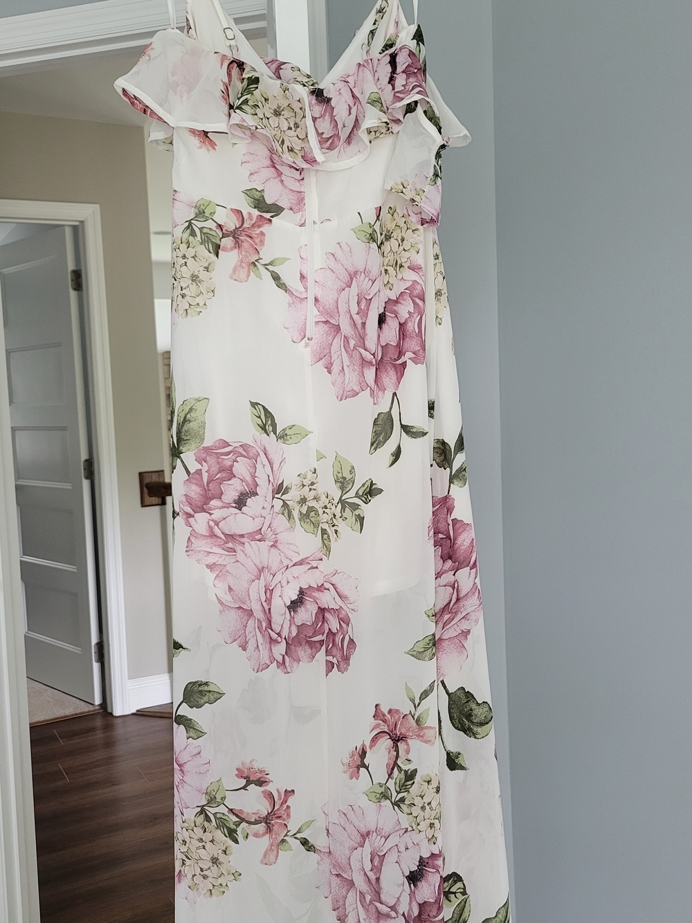 Fashion Nova White Maxi Skirt with Pink Floral Print